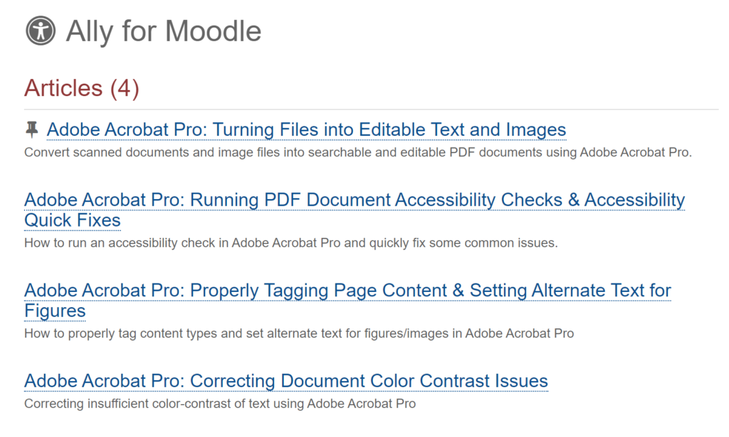 screenshot, ally for moodle documentation page overlaid with link to page.