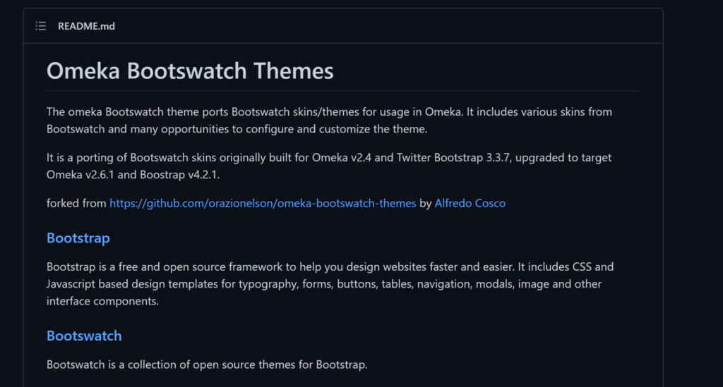 screenshot of github page to access custom omeka theme, with overlayed link to page